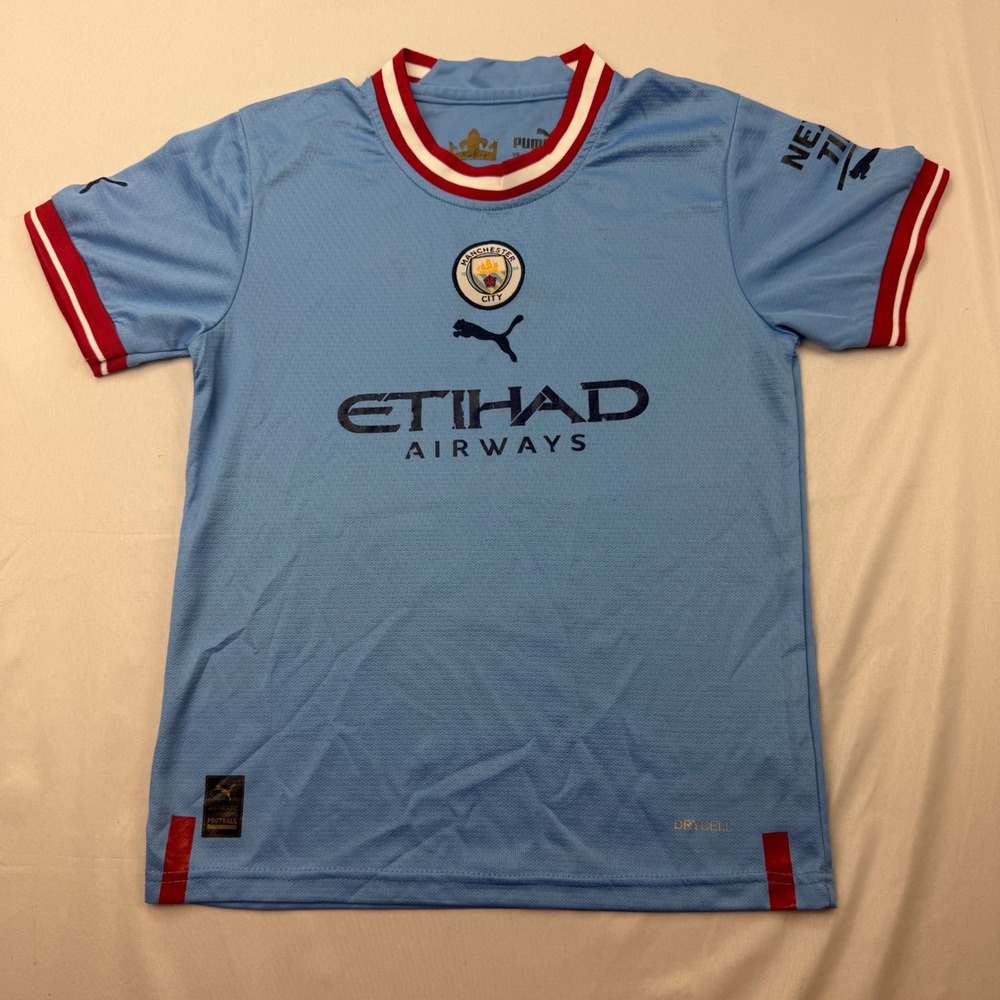 Puma Manchester City Jersey Kids 24 Blue Haaland 9 Home Soccer Shirt